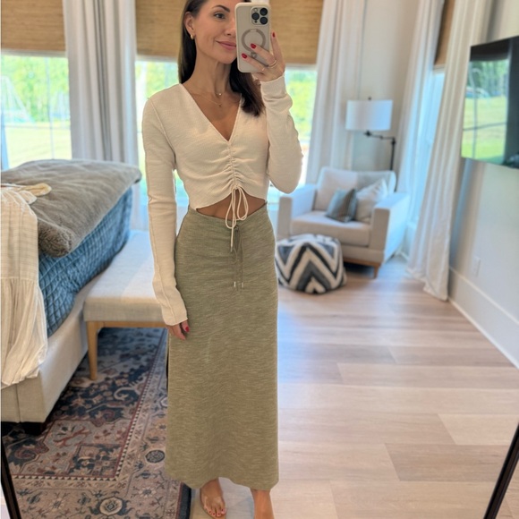 Ezra Midi Dress in Ivory & GreenSONG OF STYLE